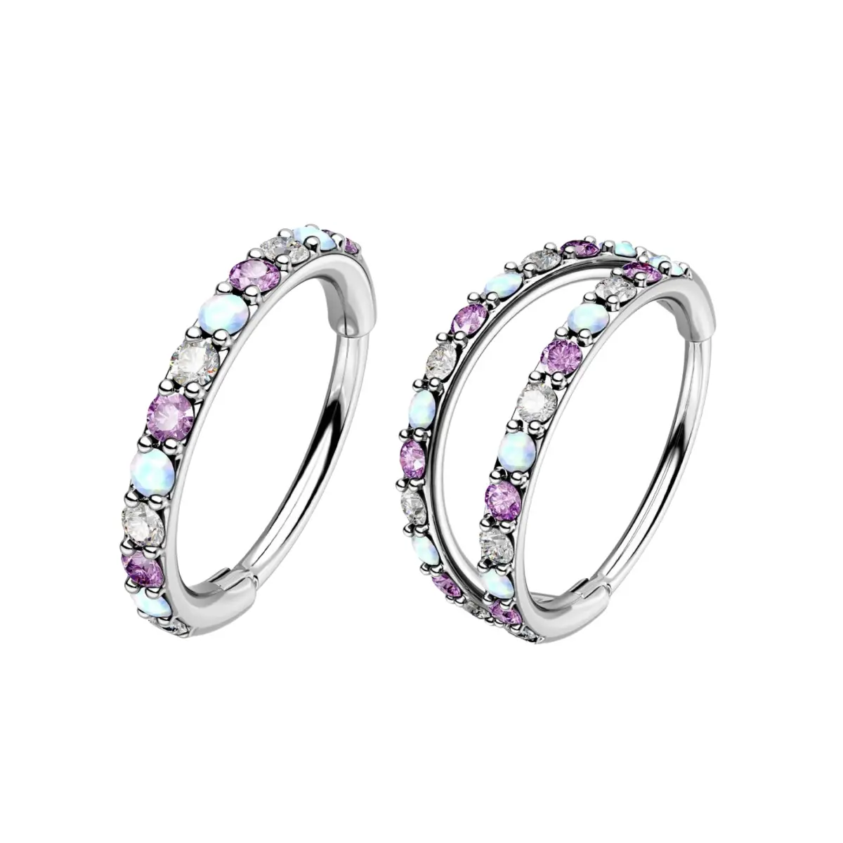 2Pcs (White Opal+Clear CZ+Purple CZ)