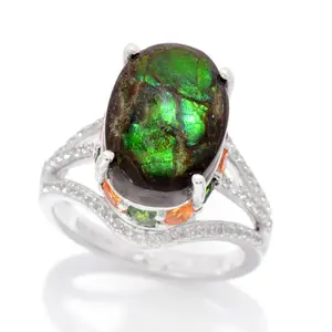 Gem Treasures 14x10mm Ammolite & Multi Gemstone High Set Ring