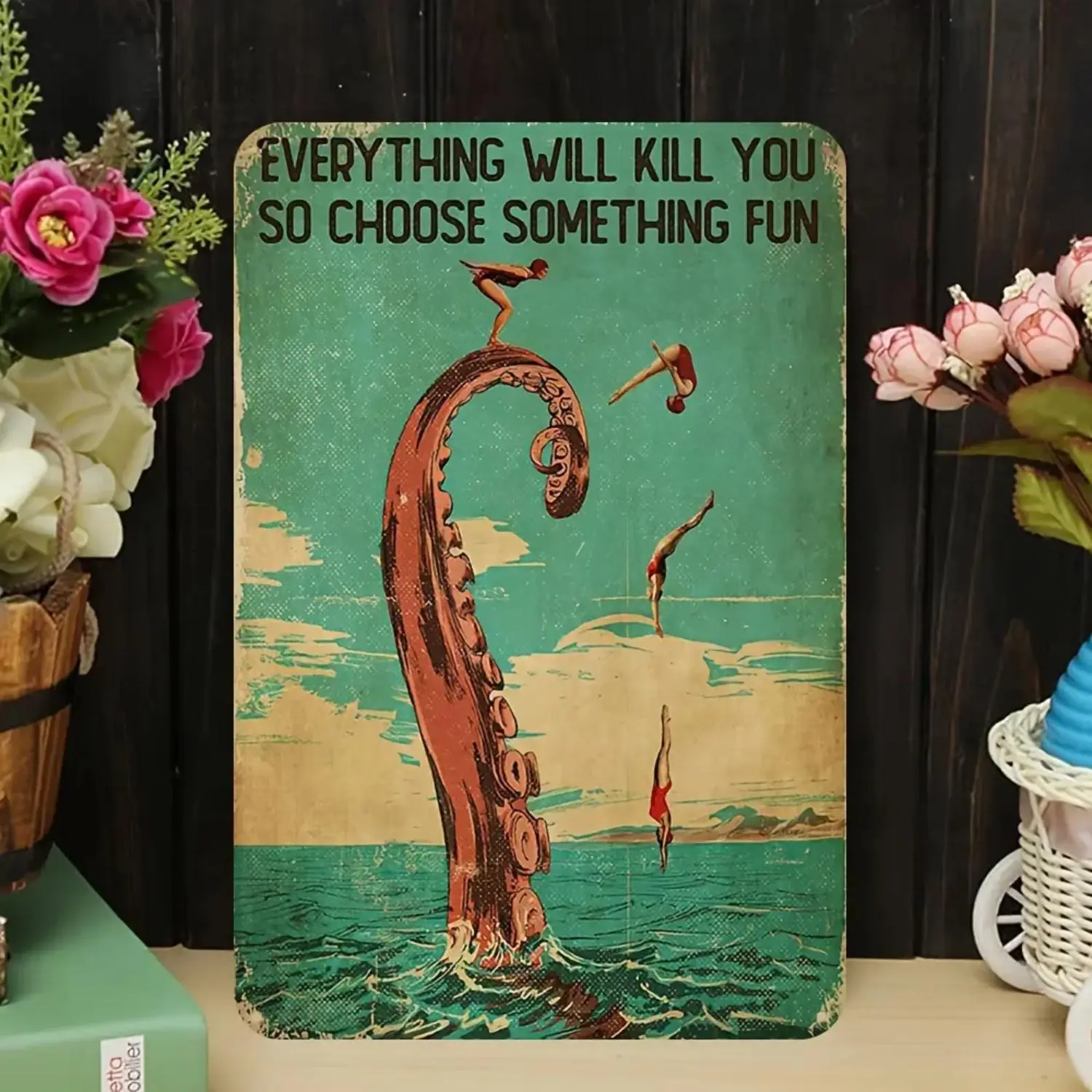 Retro Ocean Kraken Vintage Nautical Adventure Metal Poster - Decorative, Durable, High Pigment Density Wall Art for House, Office Indoor/Outdoor Home Decor Gift
