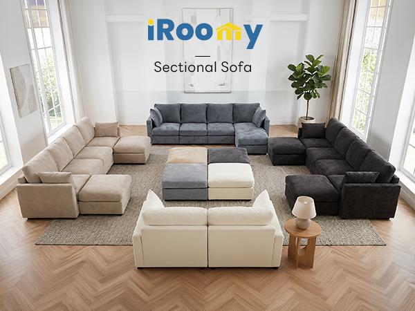 Sectional  Cloud Sofa with Ottoman – Cozy Modular Couch for Relaxing, Lounging & Everyday Living, Khaki