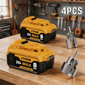 [ Buy One Get Three ] Lithium Battery 20V 8.0Ah Plastic Tube Thread Machine Battery Pack High Capacity Excellent Compatibility Extended Range DCB200 DCD/DCF/DCG/DCS Series Lithium-Ion Replacement Battery High Capacity Cordless Power Tool Battery