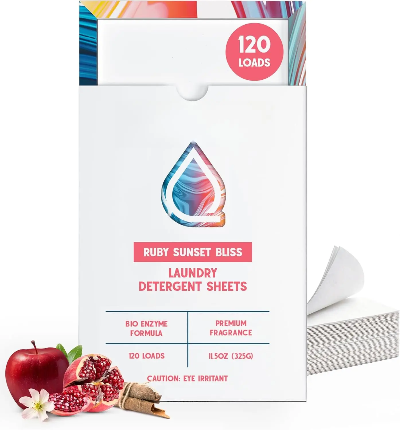 Eco-Friendly Laundry Detergent Sheets - Bio-Enzymatic Formula, TSA-Approved Compact Travel Option, HE & Standard Washer Safe, Liquidless Quick-Dissolving, Safe for Everyday Family Use (120 Loads, Sunset Scent)