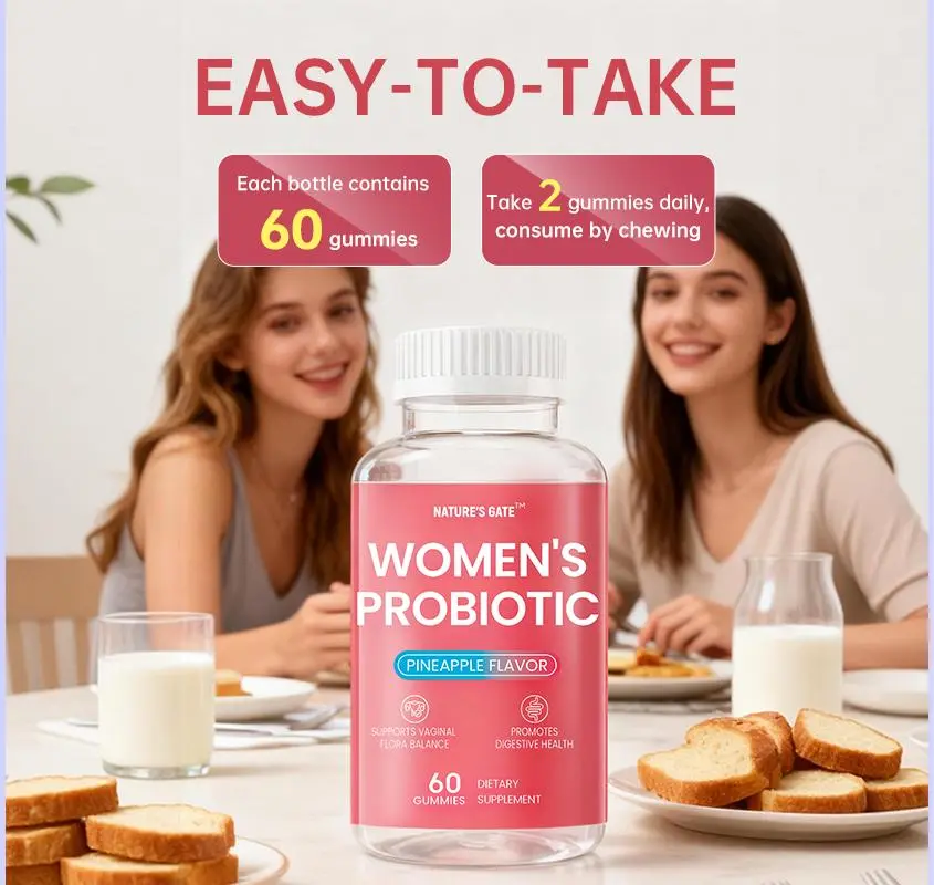 NATURE'S GATE Feminine Probiotics Gummies- All in One Solution with Slippery Elm and Probiotic Blend for Women’s pH Balance -Pineapple Gummies 60 Count probiotics women