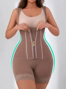 1 Count Women's Colombian Shapewear Airslim Bodysuit for Women, High Compression Fajas Tummy Control Butt Lifter with Zipper & Hooks, Anti-Roll Lace Trim Slimming Waist Trainer, Body Shaper, Suitable For Daily Wear Or Sports
