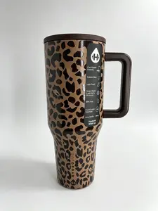 HydroJug 40oz Brown Leopard Print Insulated Tumbler With Handle Leakproof Stainless Steel Large Capacity Retro Travel Coffee Water Mug For Women Gym Daily Outdoor Use