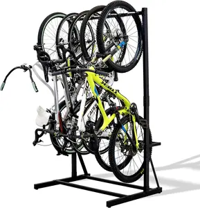 5 Bike Storage Rack, Freestanding Bike Storage, Adjustable Height, Space Saving, Vertical Bike Storage Garage for Front Yards, Backyards, Basements, 300 Lbs Capacity