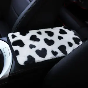 Color Block Heart Pattern Car Armrest Cover, Car Center Console Plush Mat, Car Interior Accessories For Women, Car Accessories, Decoration, Car Interior Decorative
