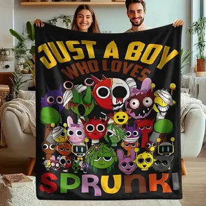 Sprunki Rhythm Box Flannel Blanket, High Density Skin-Friendly Fabric, Trendy Print Design, Perfect for Office Naps, Business Travel, Leisure