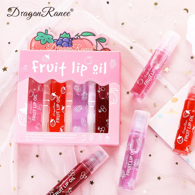 Roll-on Fruit Lip Oil Set Colorless Moisturizing Glossy Lip Balm Hydrating Lip Care All Season Lip Oil Kit