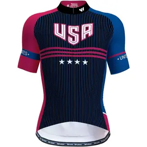 USA Cycling Jersey Men Short Sleeve Bike Biking Shirts American Flag Road Bicycle Clothing Full Zip with Pockets