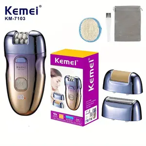 Kemei Km-7103 Electric Hair Remover Dual Speed Rechargeable Shaver for Women, Portable Razor for Legs and Bikini Area