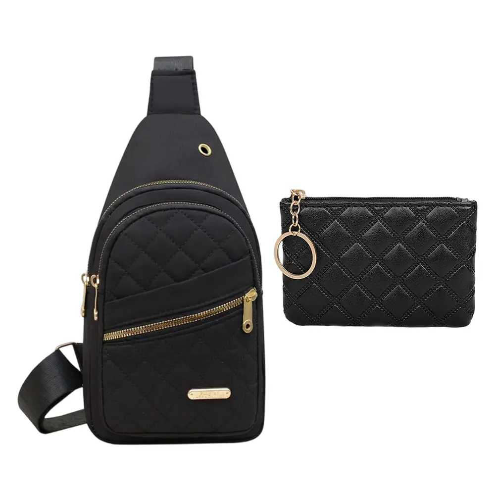 2pcs Small Sling Bag for Women Men, Crossbody Sling Backpack, Casual Chest Bag with 1 Wallet, Casual Daypack, Sports Bags for Moms, Cross Body Backpack for Travel, Outdoor, Holiday Gifts (Black/White)