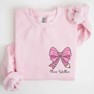 [CUSTOM] Teacher Coquette Bow Sweatshirt with Name, Cute Personalized Teacher Crewneck for Christmas, Back to School, Teacher Appreciation Gift