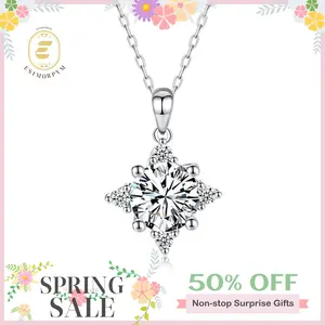 EOM Moissanite 1ct Starburst Halo Pendant Necklace Valentine's Day Wedding Engagement Anniversary Romantic Elegant Gift Daily Wear mothersdaygift