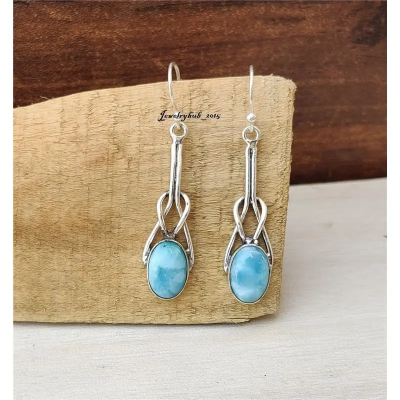 Natural Larimar Gemstone Earring 925 Sterling Silver Amazing Gift Jewelry MO2180