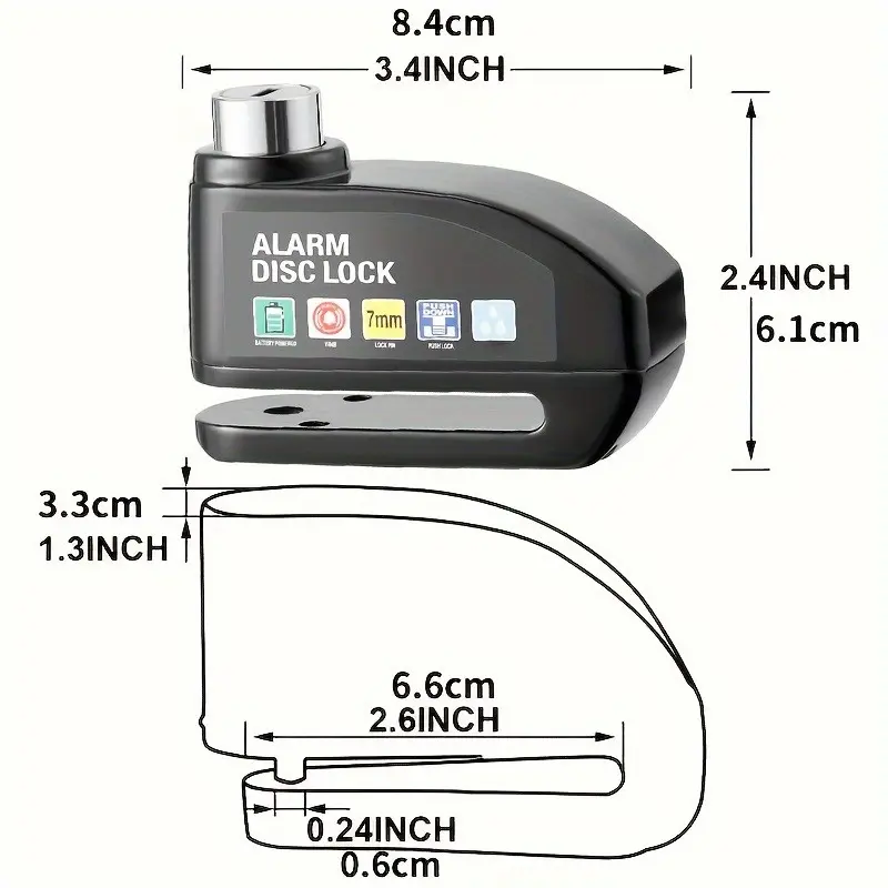 Waterproof Motorcycle Disc Brake Lock with Alarm — Anti-Theft Padlock & Security Accessory for Bicycles. Features 110dB High-Volume Alarm. Easy Installation