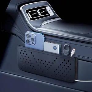 1PC Car Seat Side Pocket Organizer - PU Leather Car Door Console Mini Storage Bag for Keys, Phone, Sunglasses, Registration and Documents Car Storage Organizers