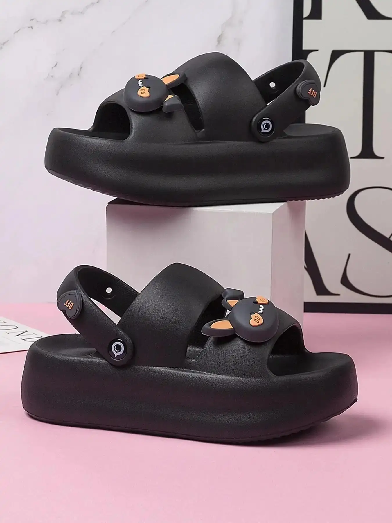 Women's Cute Solid Color Platform Slides, House Casual Comfortable Soft Sole Affordable Ladies Slippers for Indoor Outdoor Wear, All-match Daily, timeless modern musthave polished essential silhouette