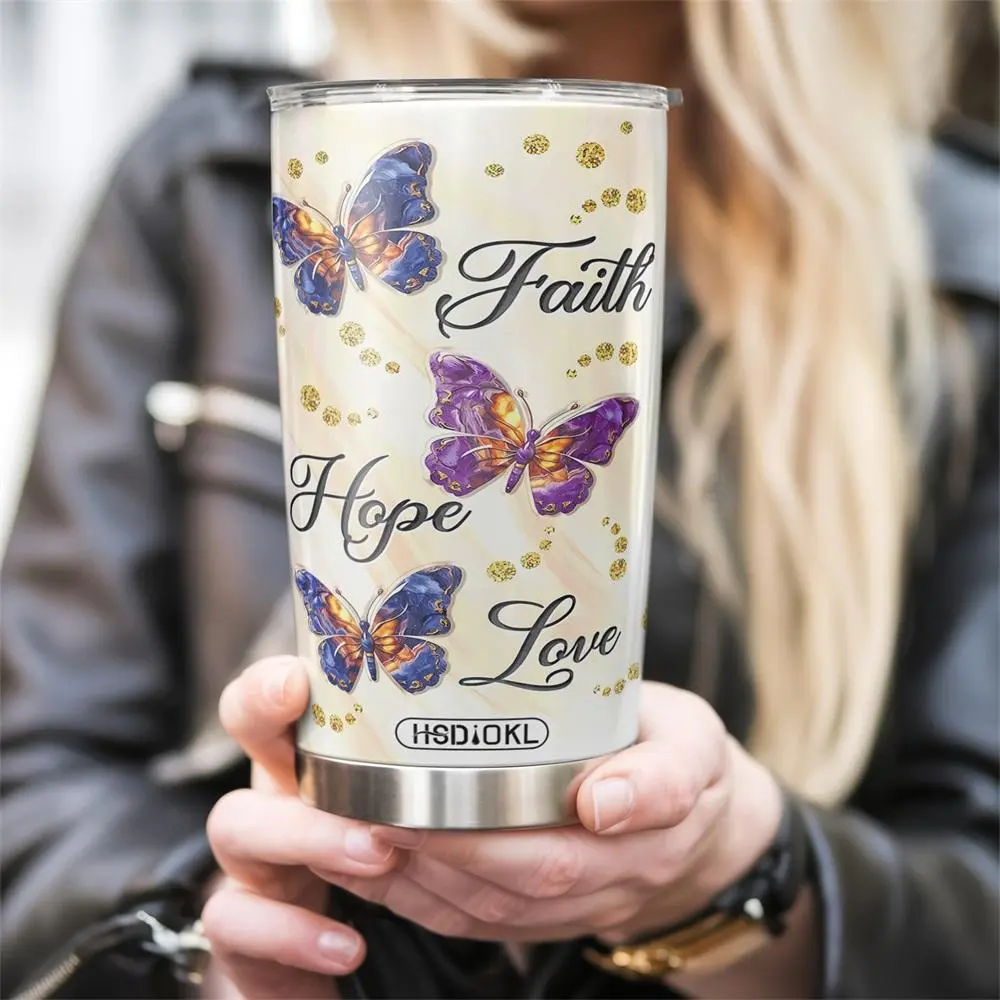 Butterfly Pattern Tumbler, 20oz Stainless Steel Cup, Insulated and Durable Tumbler, Ideal Gift for Nature Lovers and Those Seeking Inspiration in Everyday Life, Flasks