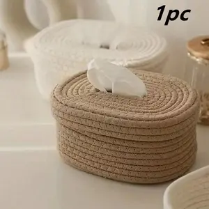 Handmade Woven Paper Towel Holder Box, Oval Storage Container, Wet Wipes Organizer, Mask Basket, Suitable for Bedroom Living Room Office, Bathroom Counter Organizer
