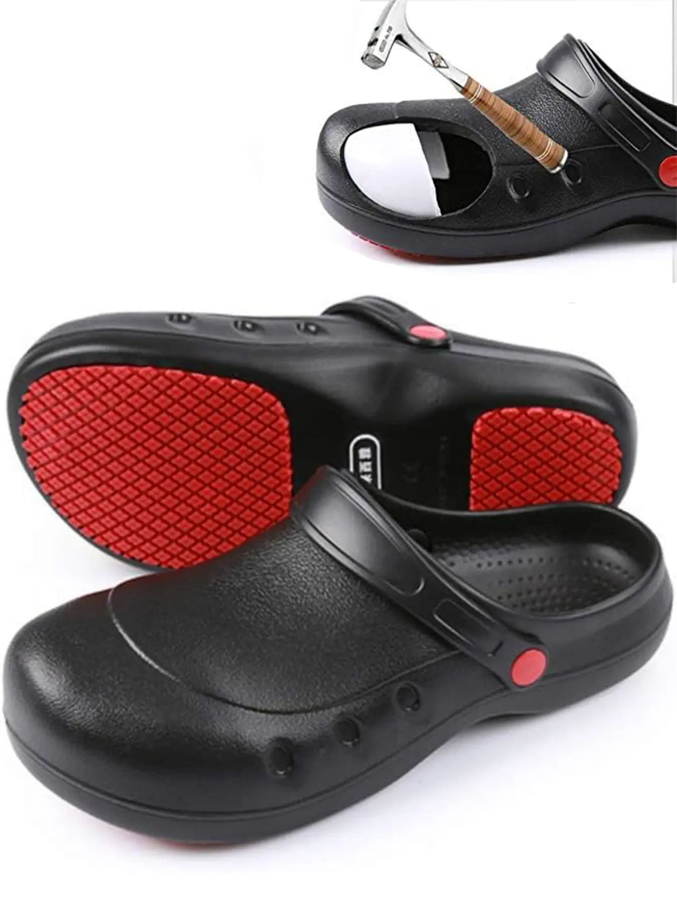 Non-Slip Non Skid Steel Toe Work Clogs, Lightweight Waterproof Kitchen Shoes, Breathable Safety Boots for Chefs, Nurses, Outdoor Use, Waterproof Slip Resistant