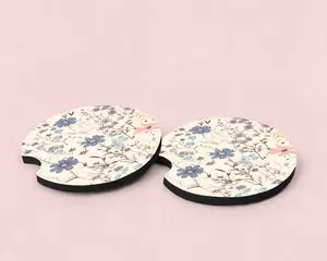 Floral Pattern Cute Car Coasters, Set of 2, Neoprene Material