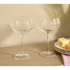 Mrs. H by Dee Hilfiger Set of 2 Engraved Coupe Glasses