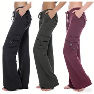 Women's High Waisted Cargo Pants with Pockets, Stretch Elastic Waist Joggers, Casual Athletic Sweatpants for Workout Running Gym Lounge
