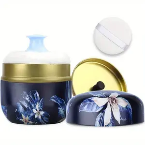 1PCS Blue Portable Empty Case for Body Powder with Body Powder Puffs, Soft Powder Puff And Dusting Powder Travel Case summervibes