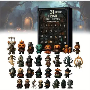 Halloween Countdown Calendar Gift Box, 31-Day Horror Collectible Dolls, Mini Decorations, No Power Needed, Perfect for Adults and Kids