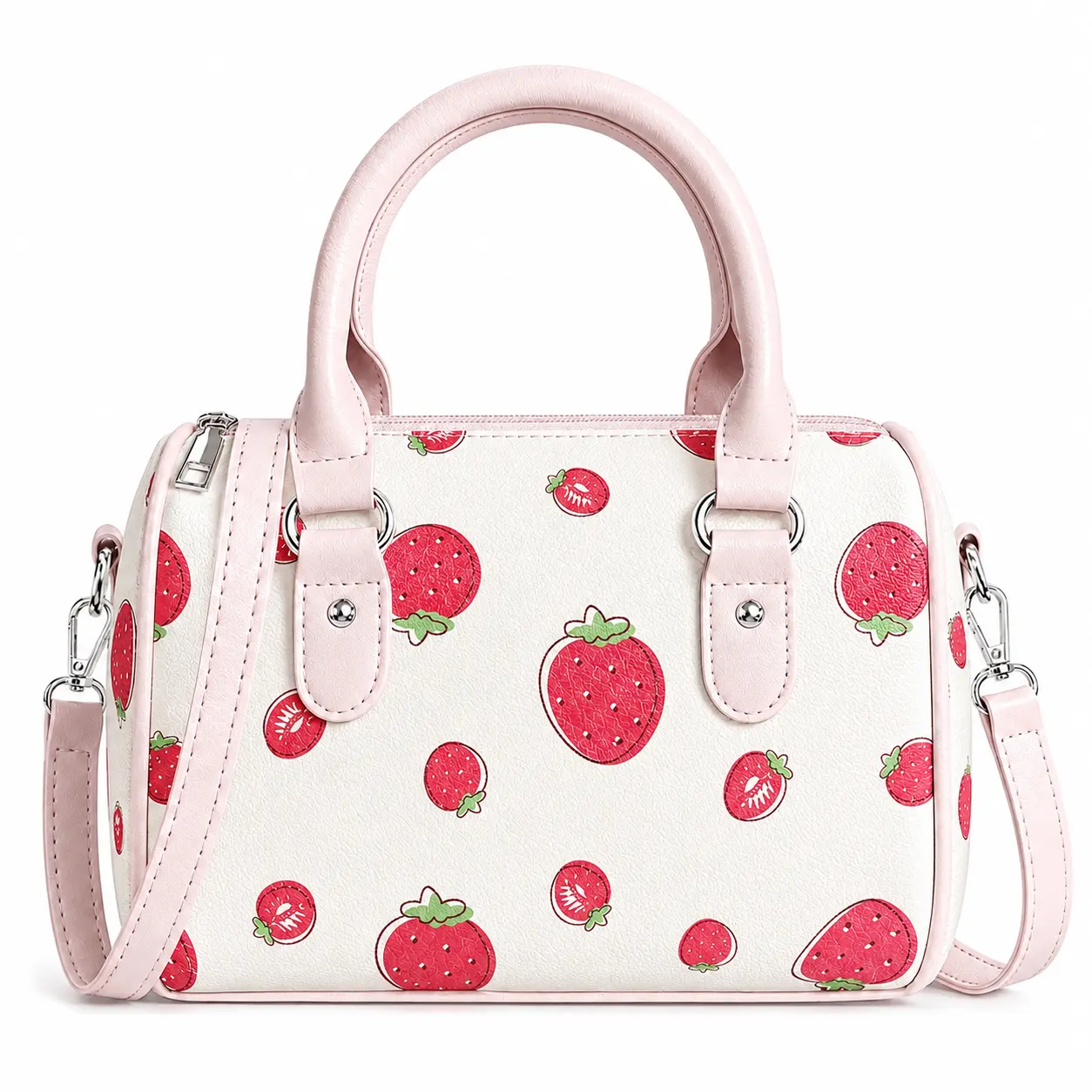 Girly Fruit Prints Crossbody Bag Cute Cherry Strawberry Blackberry Top Handle Boston Bag for Women Girls