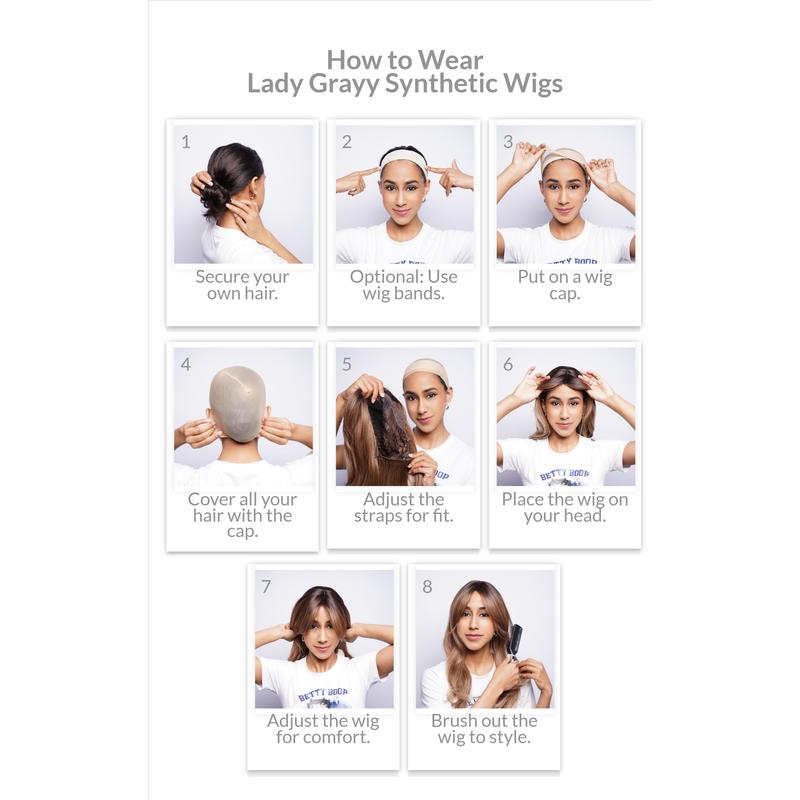 19-Inch Subtle Blue-tinted Smokey Silver Ombré (Black Roots) Gentle Wave Synthetic Wig | 【Heat Resistant】【Cap Included】 | FSGB