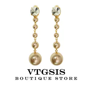 Diamond-Enhanced Pearl Chain Earrings: Graduated Beige Pearls & Delicate Gold Links - Effortless Sophistication for Weddings, Office & Elevated Everyday!21936