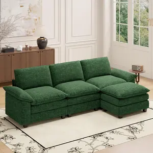 【Ships in 3 Separate Packages】Sectional Sofa with Ottoman, L Shaped Modular Couch Set for Living Room, Comfy Cloud Sleeper Couch, Upholstered Furniture Chenille Sofa Green