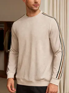 Men's Sporty Round Neck Long Sleeve T-Shirt Sweatshirt, Side Striped Mesh Pullover, Lightweight Breathable Gym Top for Exercise and Casual Wear Athletic Apparel Athletic Fashion Activewear