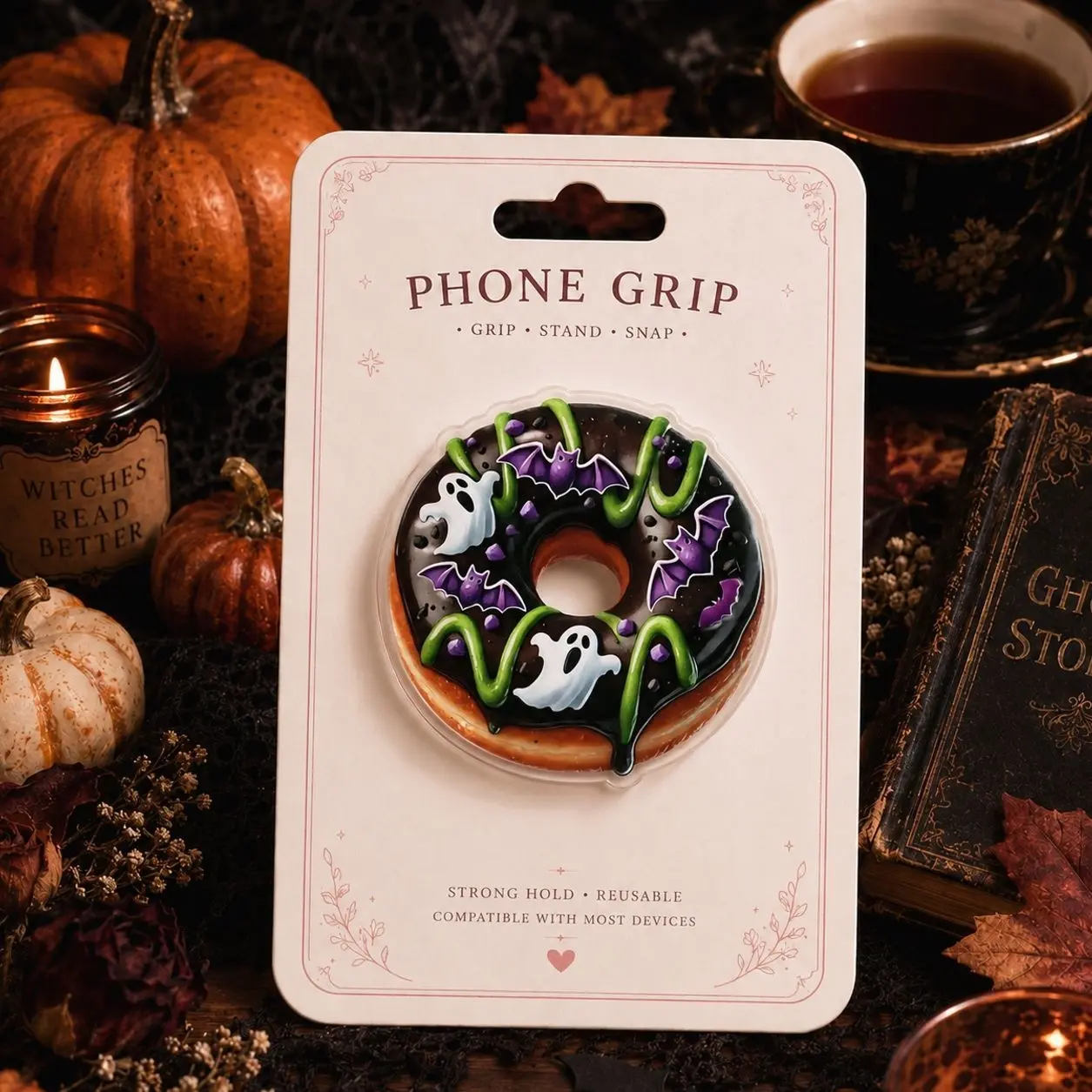 Magnetic Halloween Donut Phone Grip Acrylic Phone Holder Ghost Bat Phone Stand