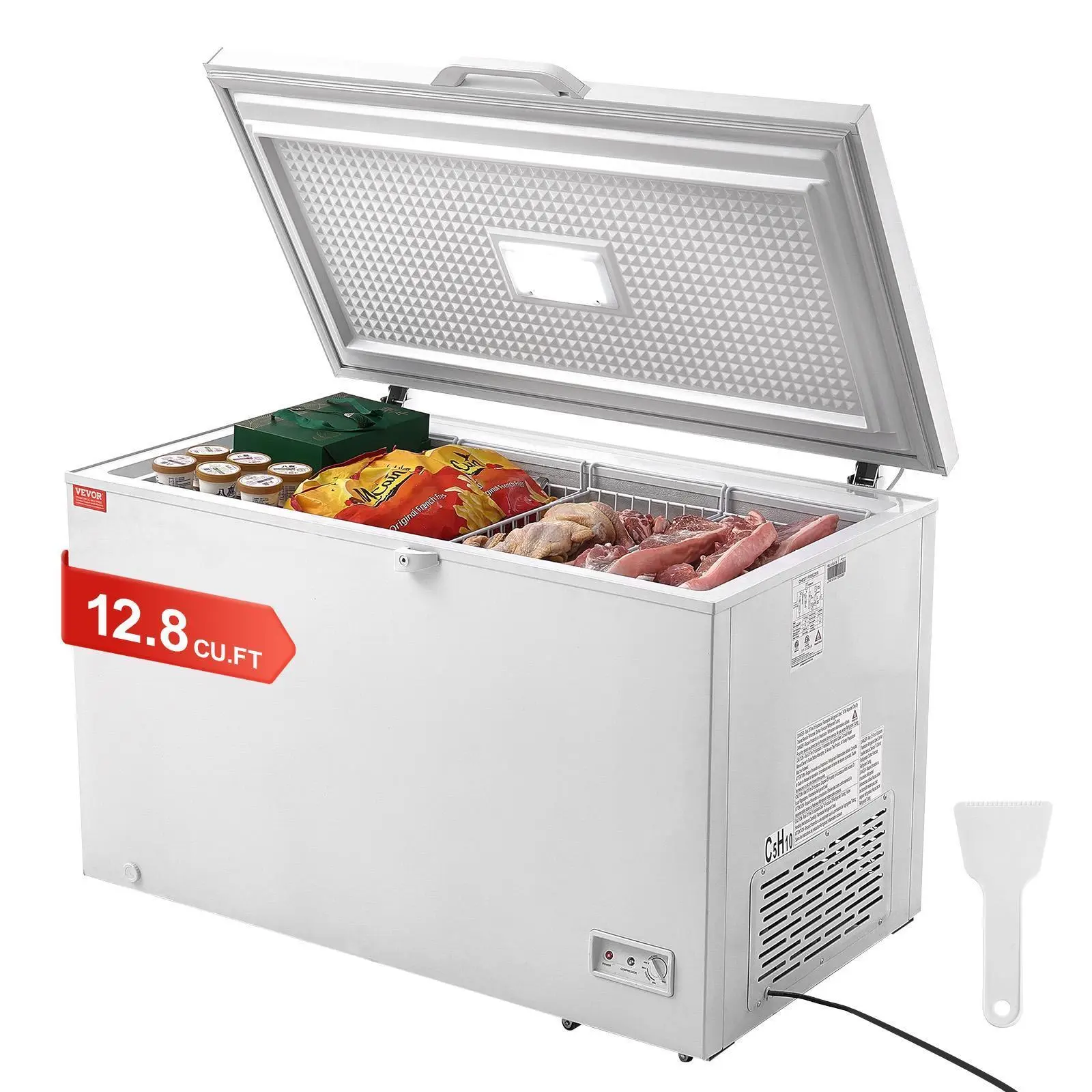 【Summerfinds】VEVOR Chest Freezer, 12.8 Cu.ft / 345 L Large Deep Freezer & 4 Removable Baskets, Freestanding Top Open Door Commercial Chest Freezers with Locking Lid, 7-Level Adjustable Temp, LED Lighting, 6 Wheels