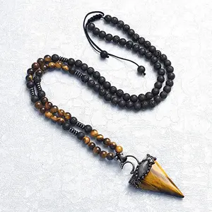 Sofia Natural Lava Rock Stone Beaded Necklace Gemstone Arrow Charm Necklace Gemstone Protection Necklace for Women Men Daily Use Christmas Gift, Xmas Gift Accessory Spiritual