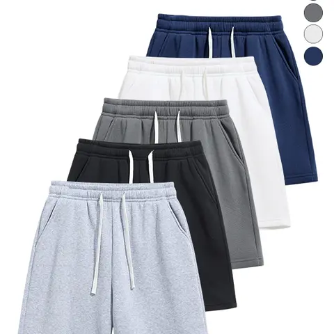Pack of 5 men’s summer casual athletic shorts, drawstring elastic waistband, loose straight fit, skin-friendly breathable fabric, for everyday wear