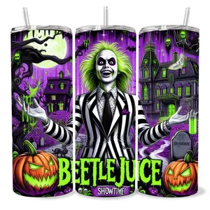 Beetlejuice 20 oz Tumbler - BPA Free, Stainless Steel, Leak Proof, Clear Lid, Includes Straw
