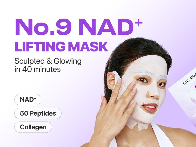 [numbuzin official shop] No.9 NAD+ Lifting Sheet Mask | NAD+ BIO Lifting-sil Full Face Mask | 4 Sheets+Lifting Band | For Face Lifting, Jawline, Double-chin, Neck, V-line | 50 Peptides & NAD+ & Collagen
