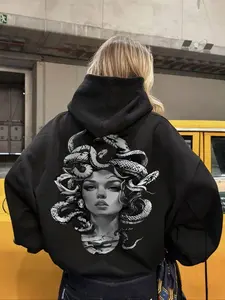Women's Medusa Snake Print Hoodie, Casual Loose Fit Pocket Sweatshirt, Fashion Outdoor Daily Wear, Street Style Spring Fall Jacket