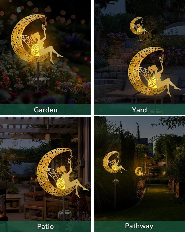 Solar Garden Statues Outdoor Decor Fairy Moon Figurine Light Stake Ornament for Patio, Lawn, Yard, Pathway gift for Mom Grandma Decoration