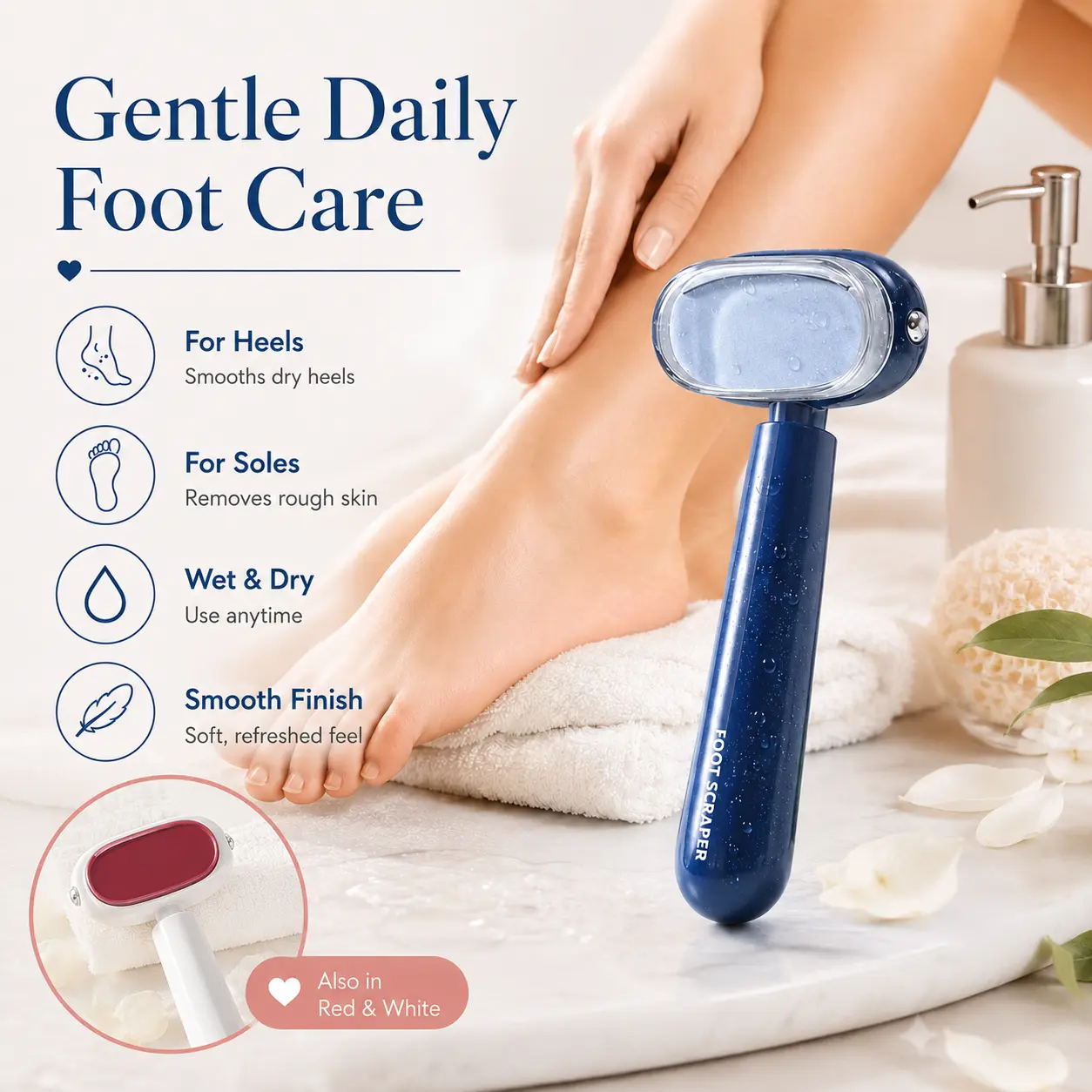 Dual-Sided Foot Callus Remover with Replaceable Stainless Steel Blade, Manual Foot Scraper for Removing Dead, Hard and Dry Skin from Heels and Soles, Portable Pedicure Tool