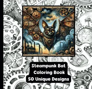 Steampunk Bat - Adult Coloring Book - 50 Unique Designs - 8.5"x8.5" - Created and Designed By Feisty Mom Designs color therapy adults color stress-free coloring
