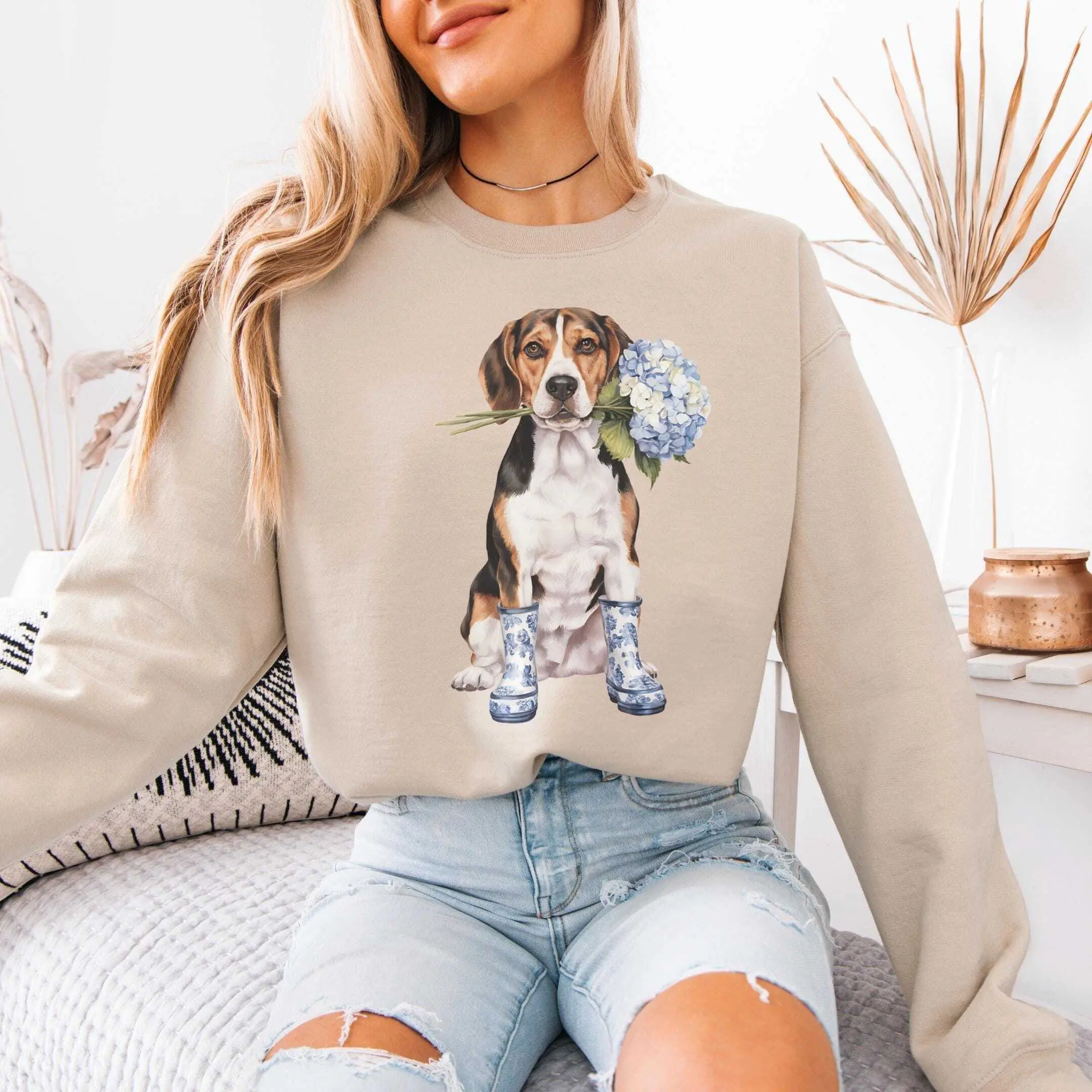 Floral Beagle T-Shirt / Sweatshirt / Hoodie - Cozy All-Seasons Unisex Tee - Perfect Mothers Day Gift - Grey
