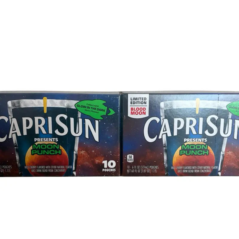 Capri Sun Moon Punch Blood Moon Limited Edition Glowing Juice Drink Lot - 2 Sets, 10 Pouches Each, 6 fl oz, Fun Release Non-Sports Trading Card Collectible Accessory