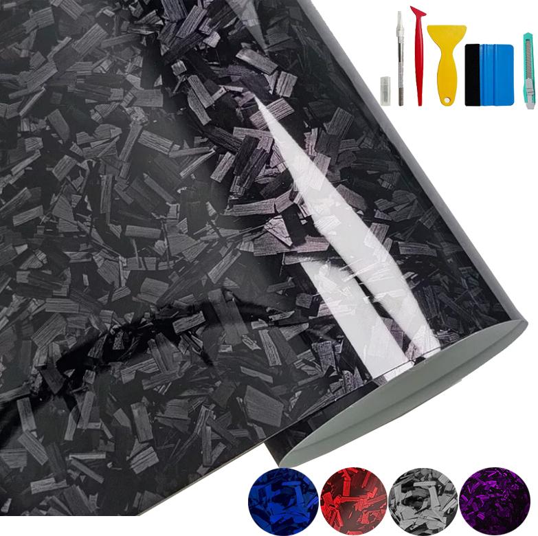 Forged Gloss Carbon Fiber Black Vinyl Wrap Roll Air Release Sticker Sheet Film DIY Decal Car Auto Vehicle Morotcycle Self Adhesive
