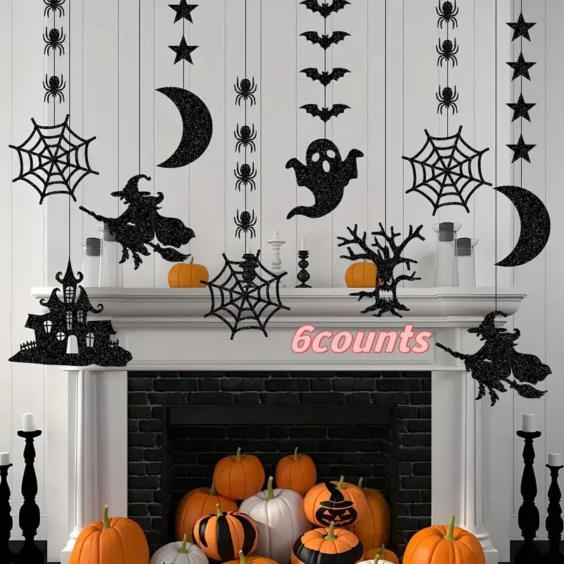 Halloween Decoration Set, Spider Witch Ghost Bat Hanging Ornaments, Halloween Atmosphere Props, 6-Piece Halloween Decor Kit