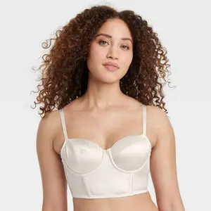 Women's Bustier Satin Lightly Lined Lingerie Corset - Auden Cream L: Nylon Spandex Blend, Adjustable Straps, Hand Wash